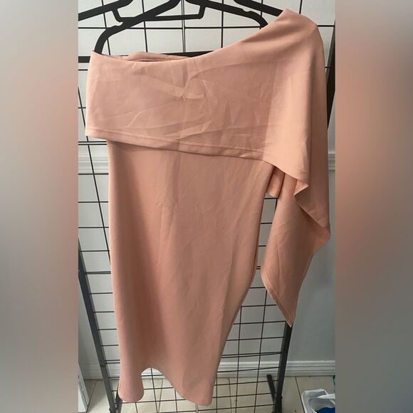 Asymmetrical sleeved pinkish nude bodycon midi dress NWOT - Picture 4 of 9